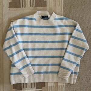 Mango Women's Crewneck Sweater - Cream and Light Blue Stripes
